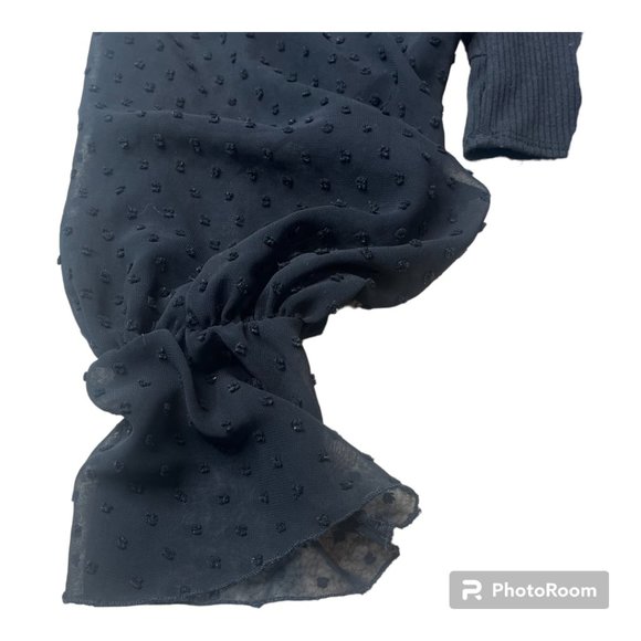 Urban Outfitters cropped long sleeve top w/ sheer dotted sleeves and cutout Sz S - Picture 2 of 6